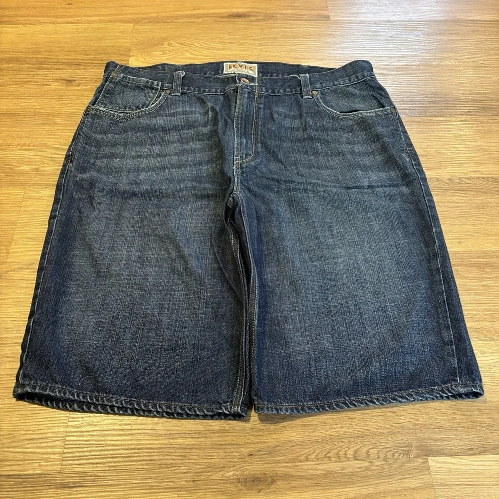 Levis Ramp Flat Front Jean Shorts Men's 42 Relaxed Blue Denim Flap Pockets Y2K